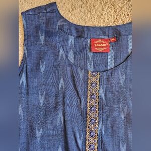 SAKSHI Indian Style Tunic Royal Blue gold  Sleeveless Size 38 MADE IN INDIA Med